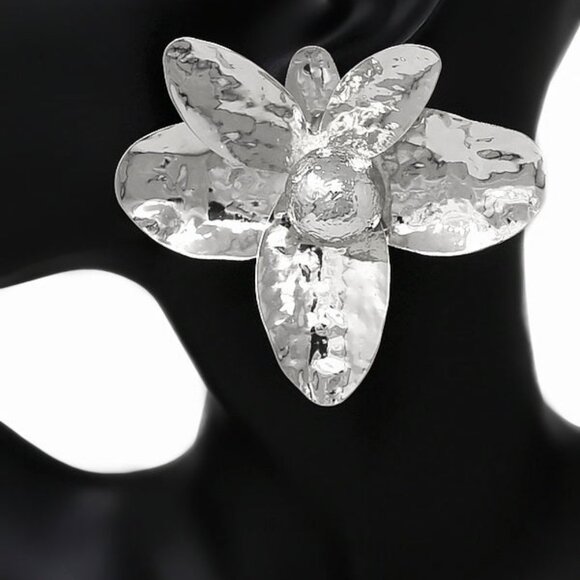 ZARA NEW Orchid Flower Gold Dipped Glam Statement Earrings - Picture 4 of 5